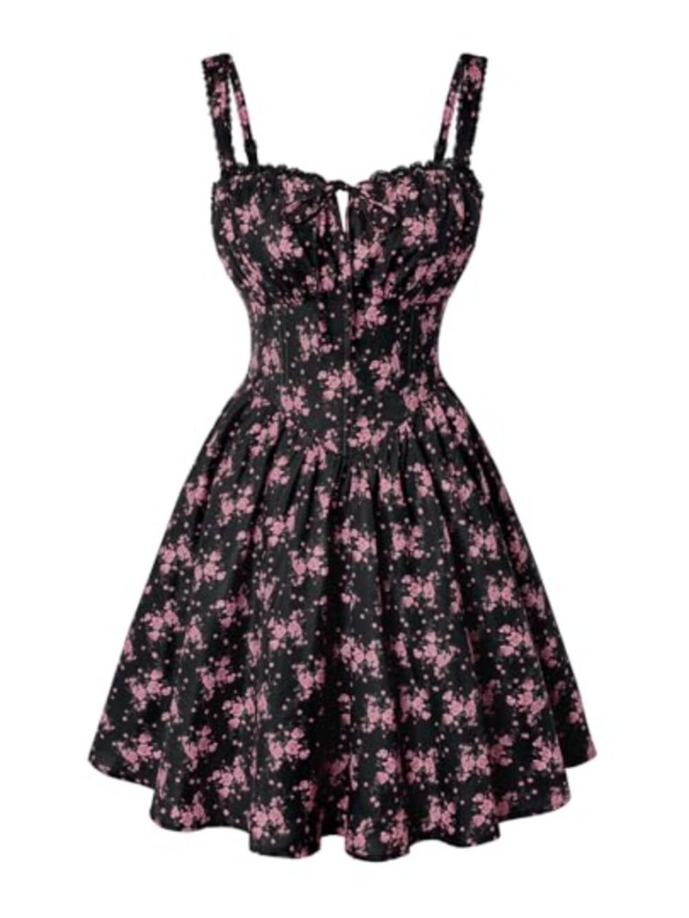 Corset Mini Sundress Sleeveless Floral Pattern Zipper Lace Back